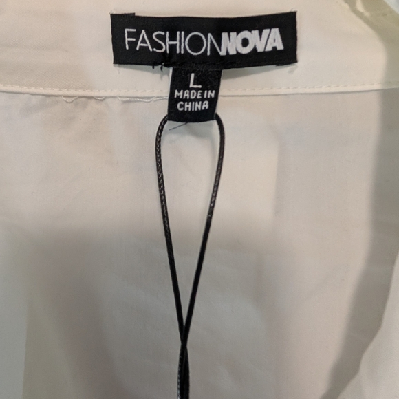 Fashion Nova Let's Get Serious Midi Shirt Dress - Navy/combo Size Large (NWT) - Picture 4 of 16